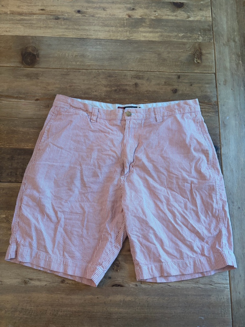 Chaps Seersucker Shorts Mens 34 Pink White Stripe Flat Front Cotton Preppy